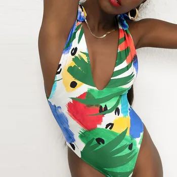 Moterų mados 2020 modernus maudymosi Ponios Sexy V-kaklo Gėlių Leopardas Spausdinti Backless Tiktų Vienos dalies maudymosi kostiumėlis