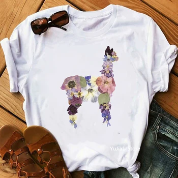 Moterų marškinėliai harajuku kawaii Alpakos gyvūnų spausdinti juokinga t marškinėliai moterims, vasaros, balta camiseta mujer atsitiktinis marškinėlius drabužiai