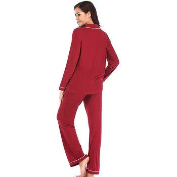 Moterų Modalinis Pižama Komplektas 2 vnt Sleepwear ilgomis rankovėmis Kelnės Soft Plius Dydis Moterų Rudenį Atsitiktinis Homewear
