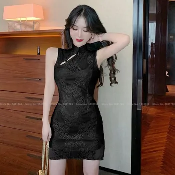 Moterų Nėriniai Qipao Derliaus Šalis, Naktinis Klubas Seksualus Bodycon Babydoll Kinijos Retro Stiliaus Cheongsam Korėjos Elegantiška Mini Suknelė, Vestidos