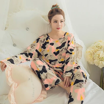 Moterų Pižama Nustatyti Rudenį Naujų Spausdinti Ilgomis Rankovėmis Mielas Sleepwear Pavasario Atsitiktinis Homewear Moteriškos Pižamos
