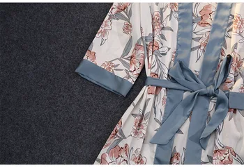 Moterų Pižama Rinkiniai 3 Gabalus Šilko Spageti Dirželis Šortai Moteriška Sleepwear Skraiste Suknelė Tiktų Gėlių Spausdinti Homewear Miego Lounge
