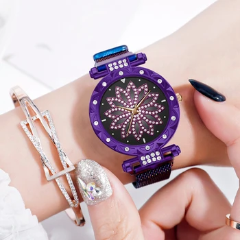 Moterų Prekės Prabanga Magnetinio Laikrodžiai Pasisekė Gėlių Apyrankė Žiūrėti Mados Ponios Geometrinių Paviršių Kvarco Žiūrėti Relogio Feminino
