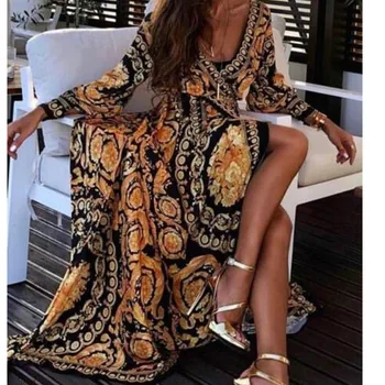 Moterų Sexy Atsitiktinis V-Kaklo Leopard Print Long Maxi Sundress Klubas Šalies Paplūdimys Suknelė 2020 Naujas