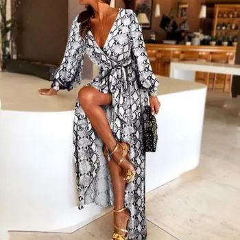 Moterų Sexy Atsitiktinis V-Kaklo Leopard Print Long Maxi Sundress Klubas Šalies Paplūdimys Suknelė 2020 Naujas
