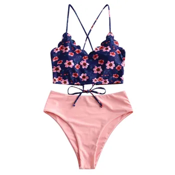 Moterų Sexy Gėlių Troškinti Persipintos Tankini maudymosi kostiumėlį, maudymosi kostiumėlį, Paplūdimio Moterų Gėlių Nėrinių Bikini Bikini maudymosi kostiumėlį 20Jan08