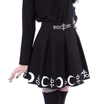 Moterų Sijonai Gothic Punk Stiliaus Moteriški Su Projekto Pavasarį, Rudenį, Juoda Sijonai Moterų Mėnulio Magija Goth Triko Mujer Faldas Karšto