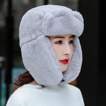 Moterų skrybėlę Kailio Bombonešis Skrybėlės Moterims Žieminės Kepurės Mergaitėms, Dangtelis su Medvilnės Sniego Bžūp Kailio Earflaps rusijos Skrybėlės Išlaikyti Šiltas