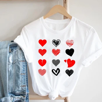 Moterų Spausdinimo Gėlių Žiedų Tendencijos Stiliaus Mielas Meilę, Valentino Diena, Mados Drabužiai, Spausdinimo Tee Viršuje Marškinėlius Moterų Grafinis T-shirt