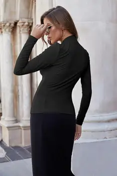 Moterų Tampri, Puoštas Slim T-shirt Top Rudens-Žiemos Kietas Atsitiktinis Slim Dugno Top Elegantiškas Golfo Bodycon Drabužius Moteris