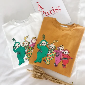 Moterų Ulzzang Kawaii marškinėliai korėjos Stiliaus Drabužius Mielas Animacinių filmų Teletubbies Spausdinti Medvilnės Marškinėlius Harajuku Streetwear Tee Viršūnės