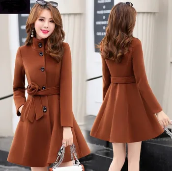 Moterų viršutiniai drabužiai rudens-žiemos 2020 Naujų drabužių Korėja mados diržas šiltas vilnonis suknelė susilieja Slim moterų elegantiškas, vilnoniai paltai 899i
