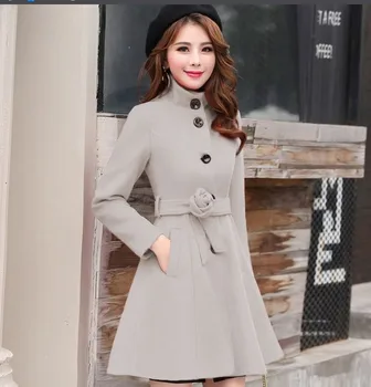 Moterų viršutiniai drabužiai rudens-žiemos 2020 Naujų drabužių Korėja mados diržas šiltas vilnonis suknelė susilieja Slim moterų elegantiškas, vilnoniai paltai 899i