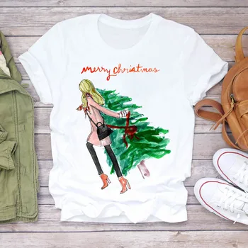 Moterų Žalią Medį Atostogų Festivalis 90s Linksmų Kalėdų Spausdinti Lady T-shirts Top Marškinėliai Moteriški Vyriški Grafinis Moterų Tee Marškinėliai
