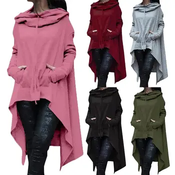 Moterų Žiemos Atsitiktinis ilgai gobtuvu kišenėje nereguliarus hoodies kailio Paltai ilgomis Rankovėmis Lady Prarasti hoodies