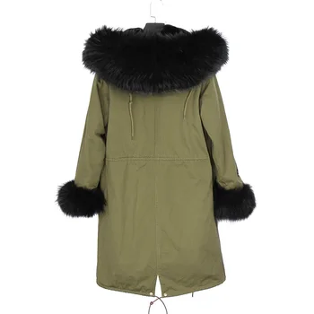 Moterų žiemos striukė xlong plius dydis mados kailio parko nekilnojamojo fox fur coat didelis meškėnas kailių apykaklės gobtuvu viršutiniai drabužiai atsitiktinis paltas