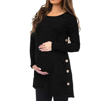 Motinystės mados pregnanty ilgomis rankovėmis kietas viršūnes palaidinė mygtuką rudens žiemos nėštumo drabužius nėščioms moterims