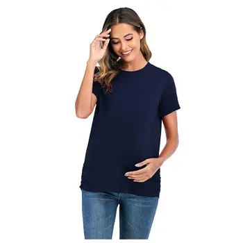 Motinystės Vasaros T-shirt O Kaklas Trumpas Rankovės vientisos Spalvos Prarasti Tee Viršūnes Nėščia Tee #20