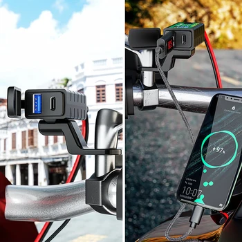 Motociklo Kroviklis 12V SAE Dual USB Vandeniui Greito Įkrovimo Adapteris su Voltmeter On/Off Jungiklis Telefonas GPS