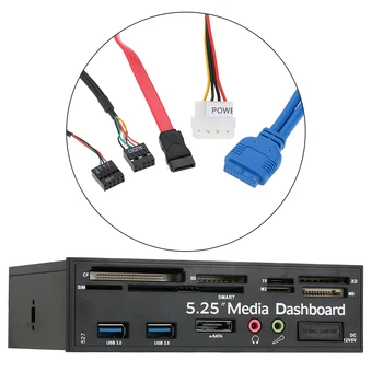 Multi-Funkcija USB 3.0 Hub eSATA Uosto Vidinis Kortelių Skaitytuvas prietaisų Skydelio Žiniasklaidos Priekinio Skydelio Audio SD, MS, CF TF M2 MMC Atminties Kortelės