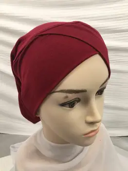 Musulmonų jersey vidinis hijab kepurės medvilnės kaktos kryžiaus turbaną islamo underscarf variklio dangčio femme musulman turbante mujer indija skrybėlę
