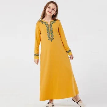 Musulmonų Mergaitės Prakaito Pavasarį Vaikai Maroko Abaja Suknelės Vaikams Islamo Drabužių Dubajus-line Elbise Vestido Kaftan Geltona