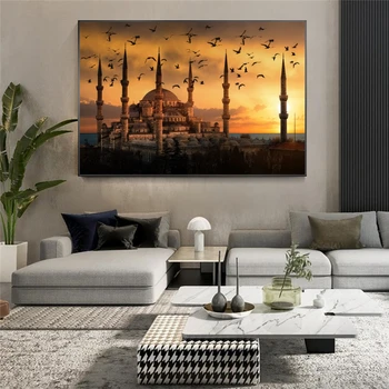 Musulmonų Mečetė Saulėlydžio Vaizdas Drobės, Paveikslai ant Sienų, Menas, Plakatų Islamo Meno Realus Kraštovaizdis Dekoratyvinis Nuotraukas Cuadros