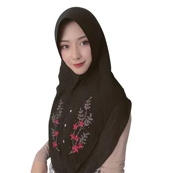 Musulmonų Skarelė Malaizijos Išsiuvinėti Šifono Dviejų Sluoksnių Šifono Hijab Momentinių Skara Wrap Hijab Šalikas 2019 Moterų Mados