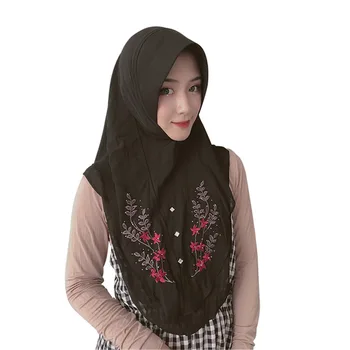 Musulmonų Skarelė Malaizijos Išsiuvinėti Šifono Dviejų Sluoksnių Šifono Hijab Momentinių Skara Wrap Hijab Šalikas 2019 Moterų Mados