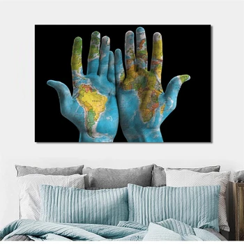 MUTU HD Tapybos Drobės Spausdina Plakatas Pasaulio Žemėlapį Į Rankas Tapybos Sienos Nuotraukas Gyvenimo Kambario Sienos Meno Šiuolaikinio Namų Dekoro