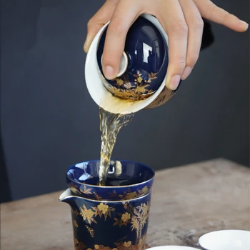 Mėlyna eskizas gaiwan porceliano mėlyna glazūra Kinija puodelį, dubenėlį, puodelį Kinijos tureen keramikos kungfu arbatos rinkinys arbatos būdos dangtį pardavimo
