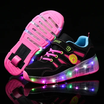 Mėlyna Rožinė Mados Mergaitės Berniukai LED Šviesos Ritinio Skate Batai Vaikams, Vaikams, žėrintis Sportbačius Su ratukais, Vienas ratų shoese