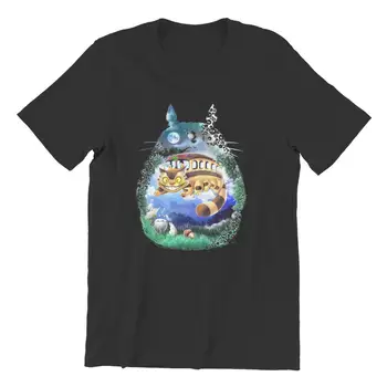 Naktį Fun Su Jūsų Naujas Kaimynas Medžiaga Crewneck Medvilnės Marškinėliai Totoro Fantasy Animacinis Filmas Trumpomis Rankovėmis Vyrams Streetwear