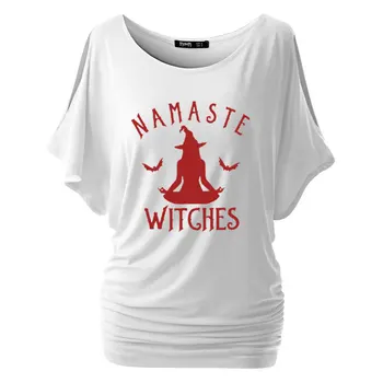 Namaste Raganos T-shirt Helovinas Juokinga Dovanų Marškinėlius Moterų Mados Medituoti Baisu Gpgb T Shirts Batwing trumpomis Rankovėmis Viršūnes