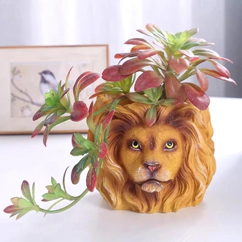 Namų Kūrybiškumą dervos gėlių vazonai, tvirtas liūtas modeliavimo Drainable Sodinamoji Darbalaukio Vazonus Animacinių filmų Gyvūnų Darbastalio Amatų biuras