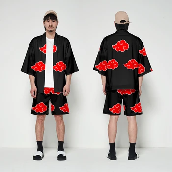Naruto Akatsuki Baltas Kimono Vyrų Anime Marškinėliai Prekės Harajuku Mados O-Kaklo Mens Japonijos Kimonos Cardigan Atsitiktinis Streetwear