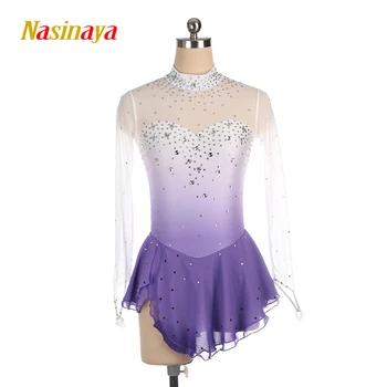 Nasinaya Dailiojo Čiuožimo Suknelė Ledo Čiuožimo Sijonas Girl Moterims, Vaikams Pritaikyti Konkurencijos Veiksmingumo Violetinė Gradientas Blizga