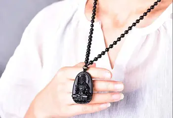 Natūralaus akmens Turquoises Kvarco kristalo Juodasis Obsidianas ranka Raižyti Buda Pakabukas 