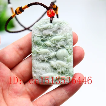 Natūralaus Green Jade Dragon Pakabukas Karoliai, Papuošalai dvipusis Raižyti Amuletas Mados Kinijos Dovanas Moterims Vyrai Megztinis Grandinės