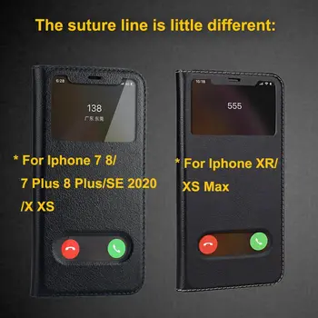 Natūralios Odos Atveju Iphone 7 8 Plus Atveju XS Max Padengti Lango Vaizdas Apsaugos Coque 