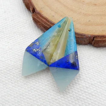 Natūralus Geltonasis Opalas,Amazonitas,Mėlyna Apatite Kristalų Lazuritas Intarsia Auskarai karoliukai,27x11x4mm，2.9 g