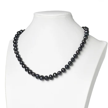 Natūralūs gėlavandenių perlų juodi karoliai 8-9mm Netoli apvalūs karoliukai 