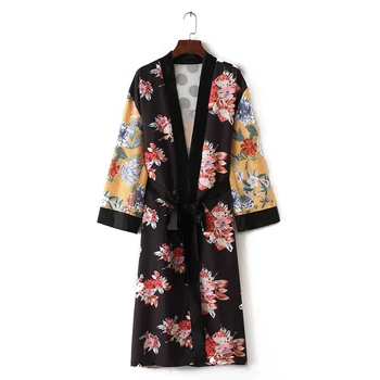 Nauja Mada Moterims Gėlių Spausdinti Kimono Marškinėliai Tvarstis Cardigan Palaidinė Viršų Padengti Iki Boho Ilgai Prarasti Paplūdimys Skraiste su Varčios Geltona