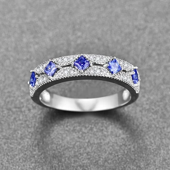 Nauja Originali 925 Sterlingas Sidabro Mėlynas Safyras Žiedai Jubiliejų, Vestuvių Nuotakos Piršto Žiedai Smulkūs Dovana Prekės Papuošalai