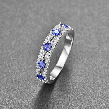 Nauja Originali 925 Sterlingas Sidabro Mėlynas Safyras Žiedai Jubiliejų, Vestuvių Nuotakos Piršto Žiedai Smulkūs Dovana Prekės Papuošalai