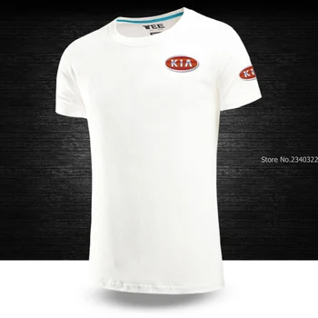 Nauja vasaros juoda balta cloour laišką KIA Logo marškinėliai vyrams ir moterims, darbas trumpas rankovės marškinėliai