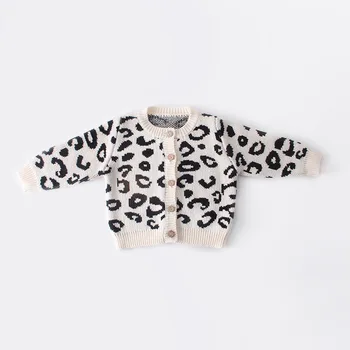 Naujagimio Mergina Romper Medvilnės Baby Cardigan Megztinis Romper Baby Girl Drabužių Rudens Leopard Megzti Vaikiški Drabužiai Jumpsuit