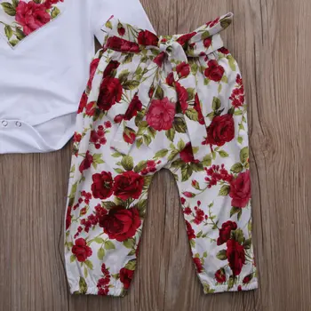 Naujagimiui Kūdikių Mergaitėms ilgomis Rankovėmis Romper Jumpsuit Gėlių Kelnes Kaspinai Komplektus Nustatyti roupa menina roupa de bebe terno 2019