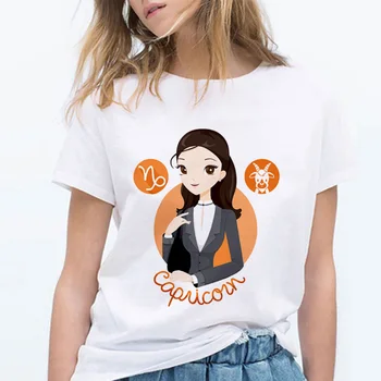 Naujas 12 žvaigždynas mergaičių marškinėliai Moterims spausdinti Harajuku Marškinėlius Plonas skirsnio Trumpas Rankovės marškinėliai Baltos Viršūnės Moterų Drabužiai