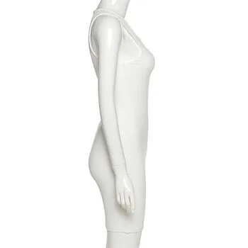 Naujas 2021 medvilniniai berankoviai v-kaklo moterų suknelė elastinga sporto mados vientisos baltos liesas bodycon mini suknelės streetwear komplektai